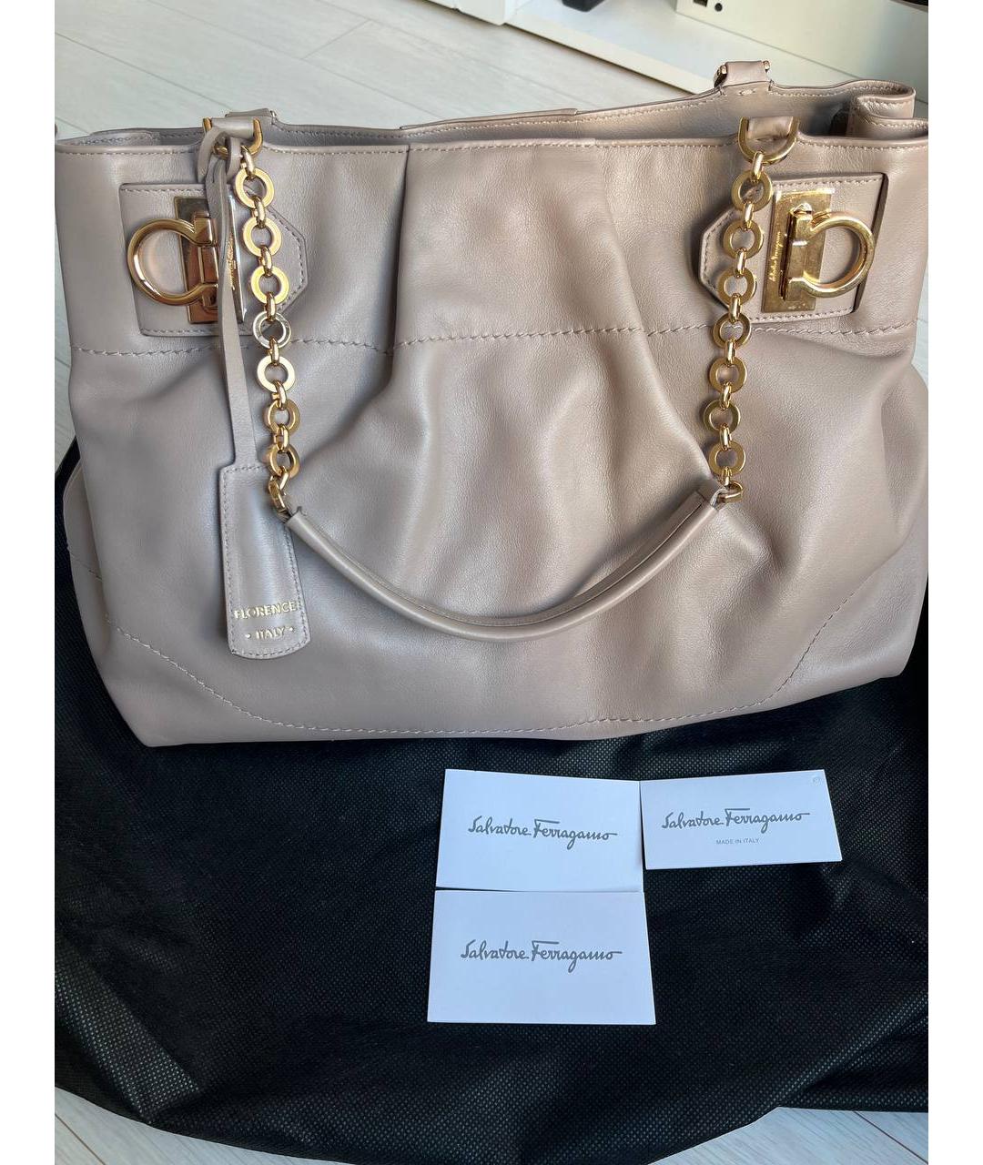 FERRAGAMO Бежевая кожаная сумка тоут, фото 10