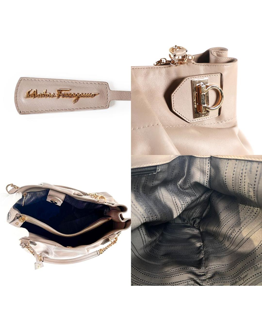 FERRAGAMO Бежевая кожаная сумка тоут, фото 7