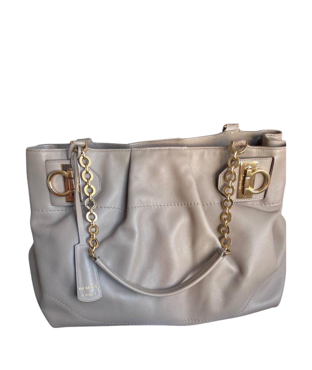 FERRAGAMO Бежевая кожаная сумка тоут, фото 1
