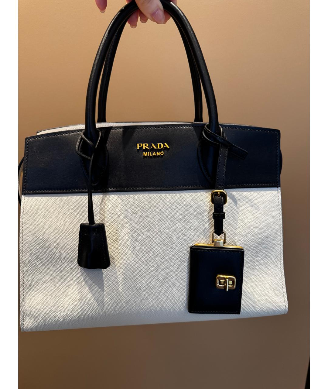 PRADA Белая кожаная сумка тоут, фото 7