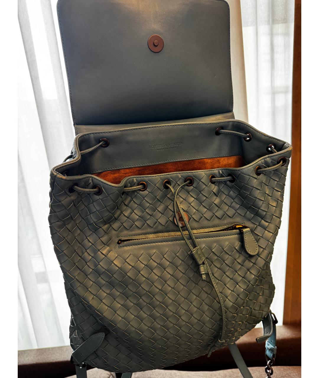 BOTTEGA VENETA Бирюзовый кожаный рюкзак, фото 3