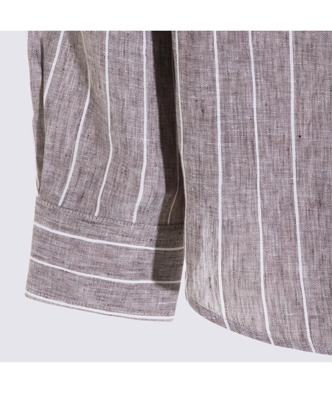 BRUNELLO CUCINELLI Коричневая льняная классическая рубашка, фото 4