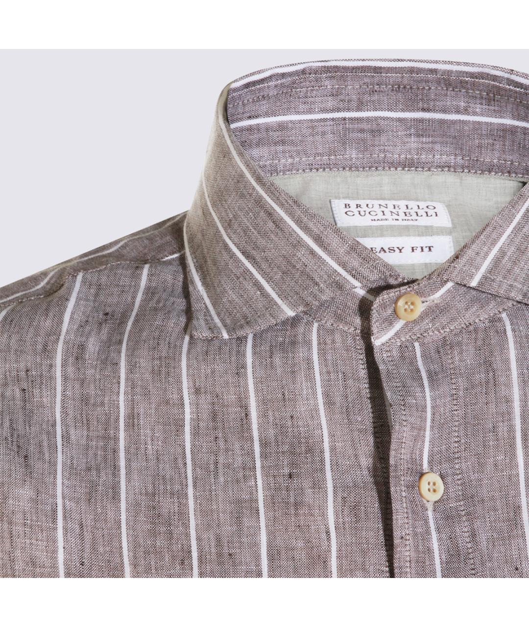 BRUNELLO CUCINELLI Коричневая льняная классическая рубашка, фото 6