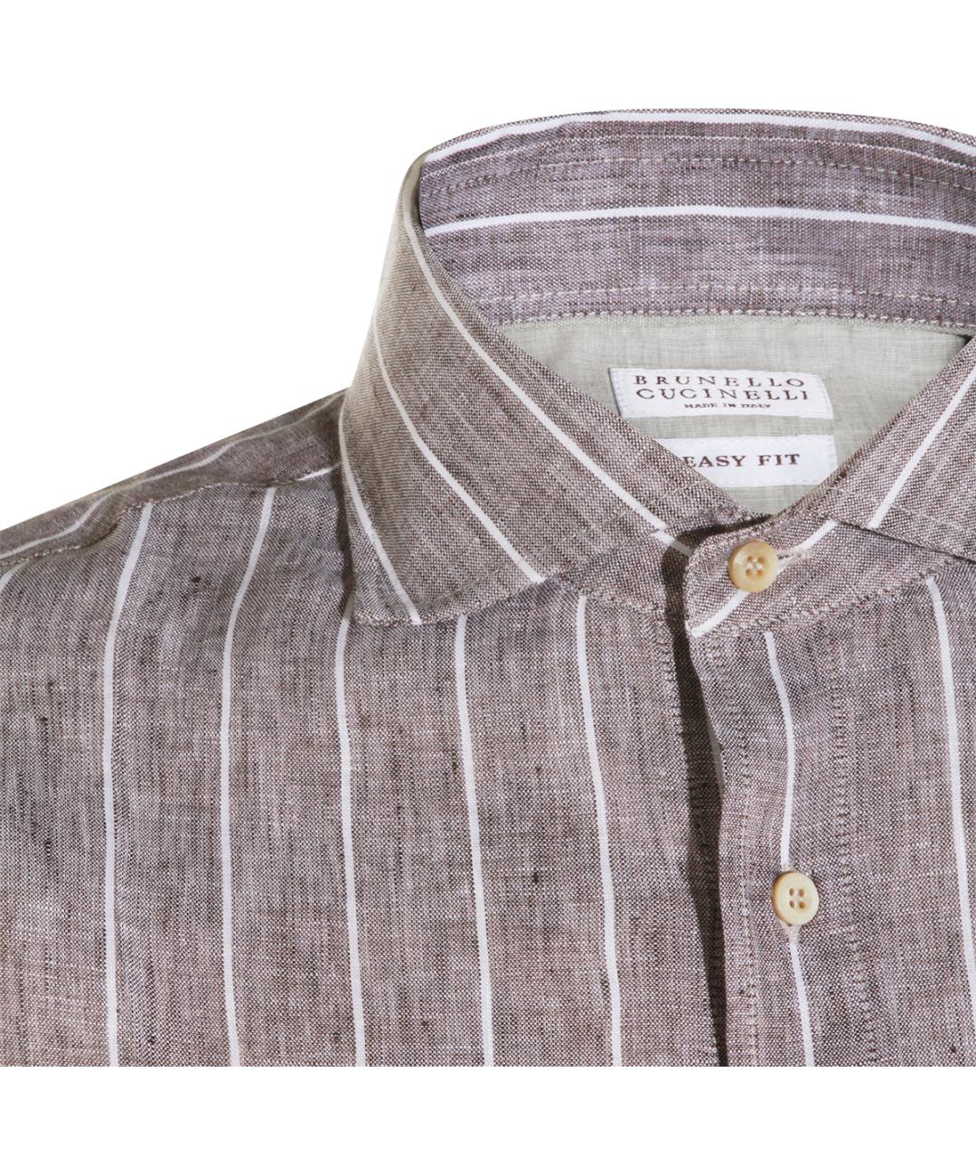 BRUNELLO CUCINELLI Коричневая льняная классическая рубашка, фото 5