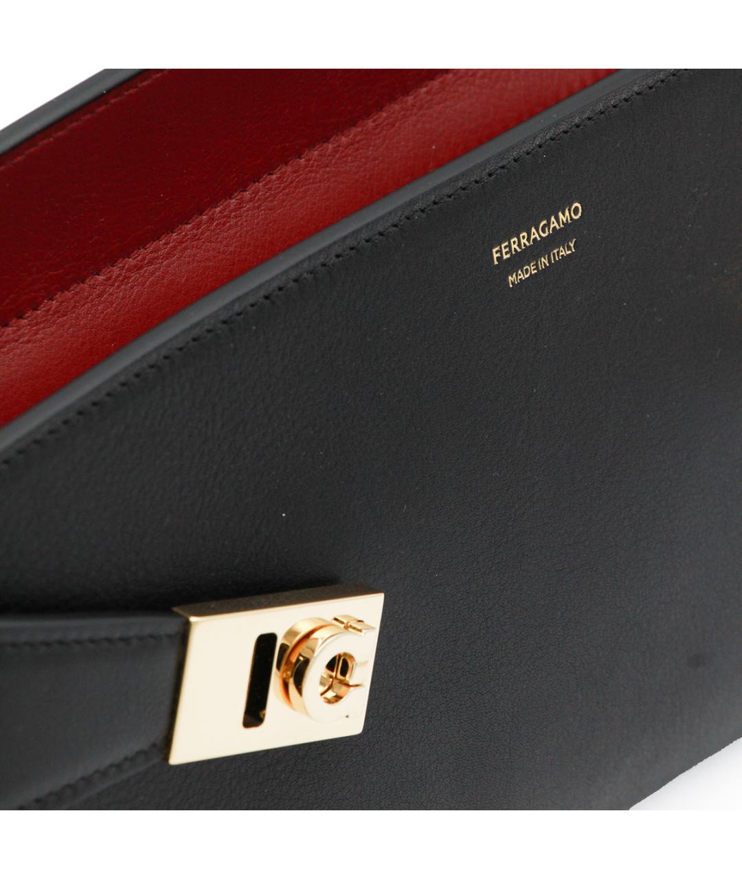 FERRAGAMO Черная кожаная сумка с короткими ручками, фото 4