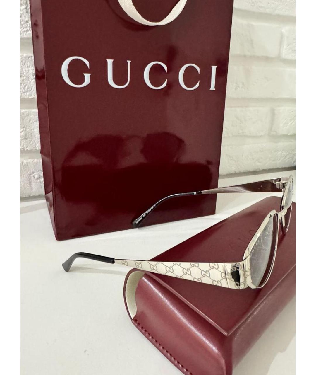 GUCCI Серебряные металлические солнцезащитные очки, фото 3