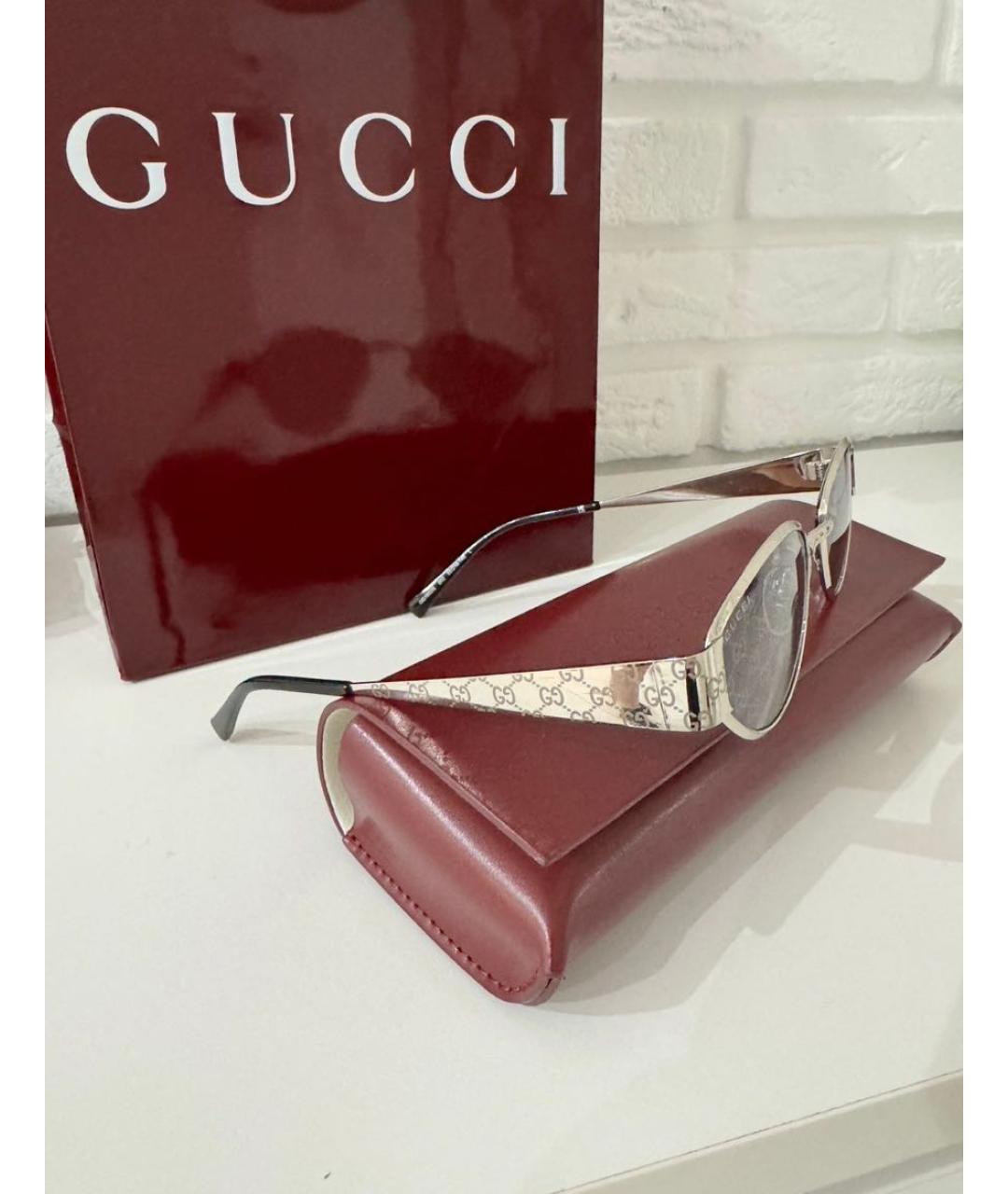 GUCCI Серебряные металлические солнцезащитные очки, фото 5