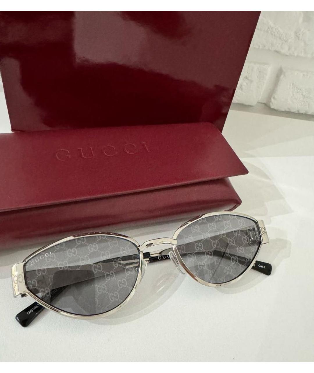 GUCCI Серебряные металлические солнцезащитные очки, фото 2
