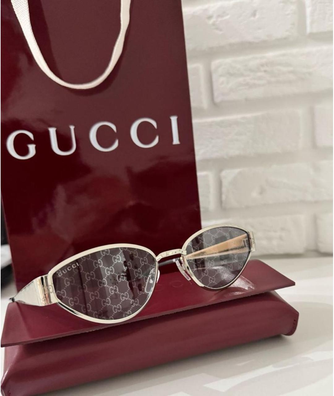 GUCCI Серебряные металлические солнцезащитные очки, фото 4