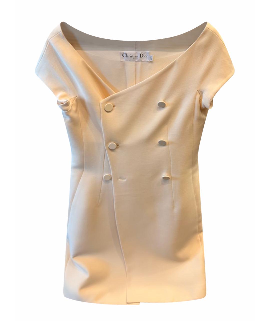 CHRISTIAN DIOR Бежевое шерстяное коктейльное платье, фото 1