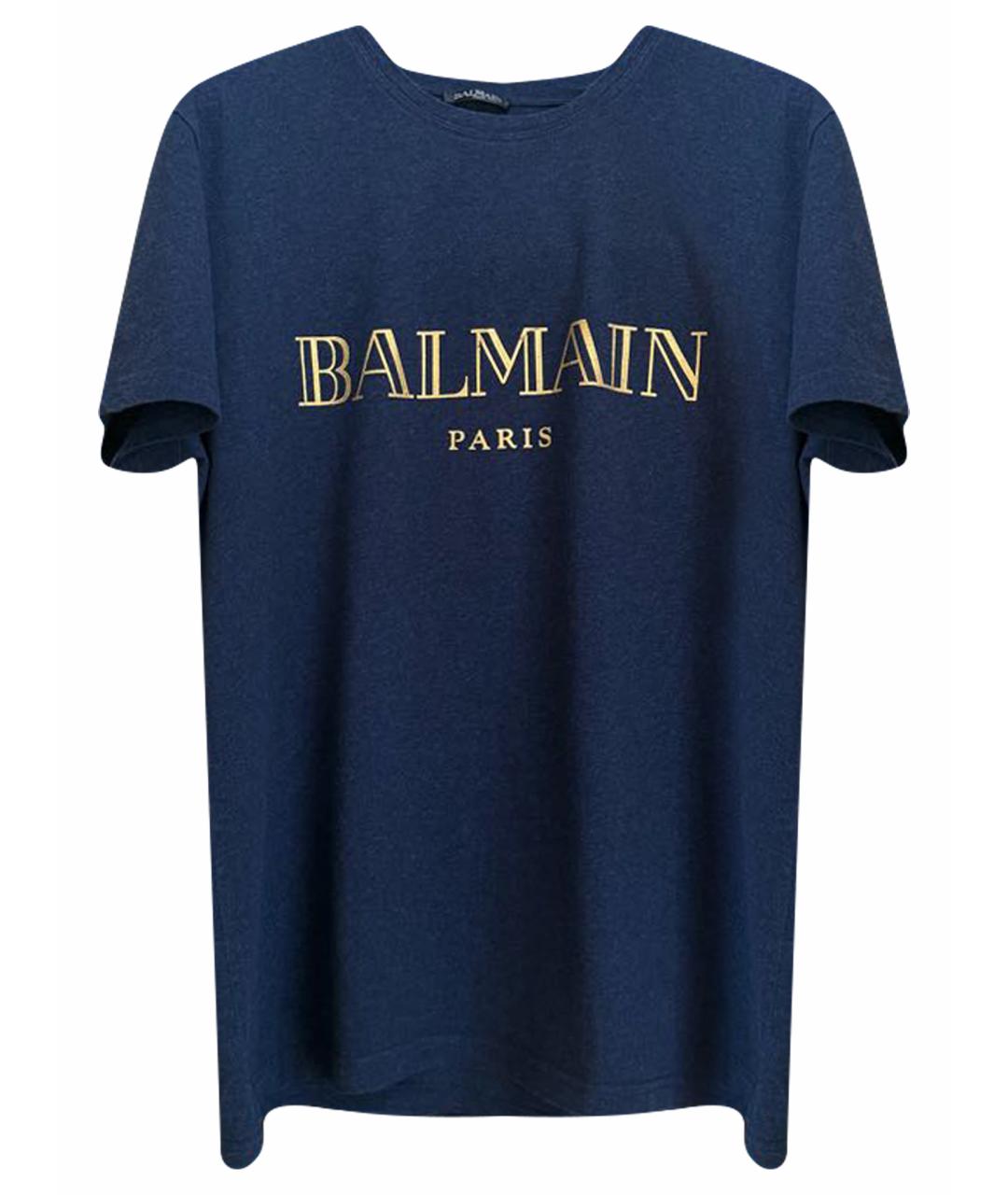 BALMAIN Темно-синяя хлопковая футболка, фото 1