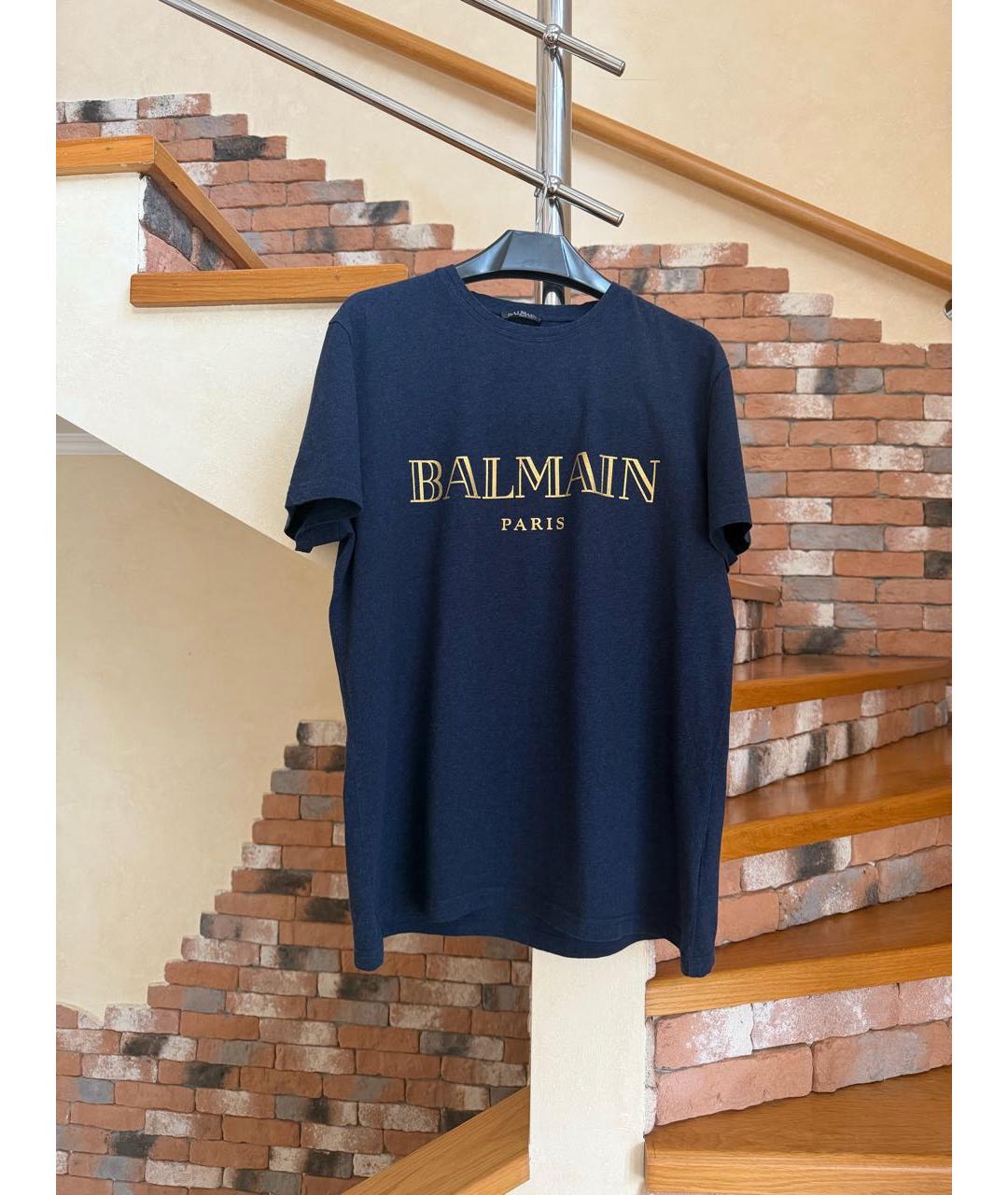 BALMAIN Темно-синяя хлопковая футболка, фото 2