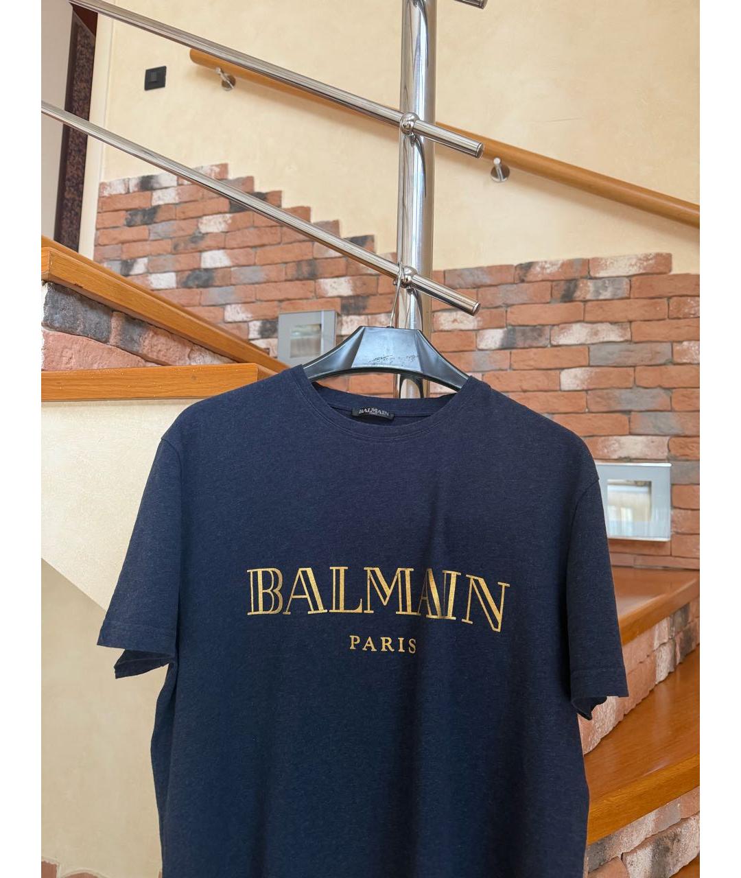 BALMAIN Темно-синяя хлопковая футболка, фото 4