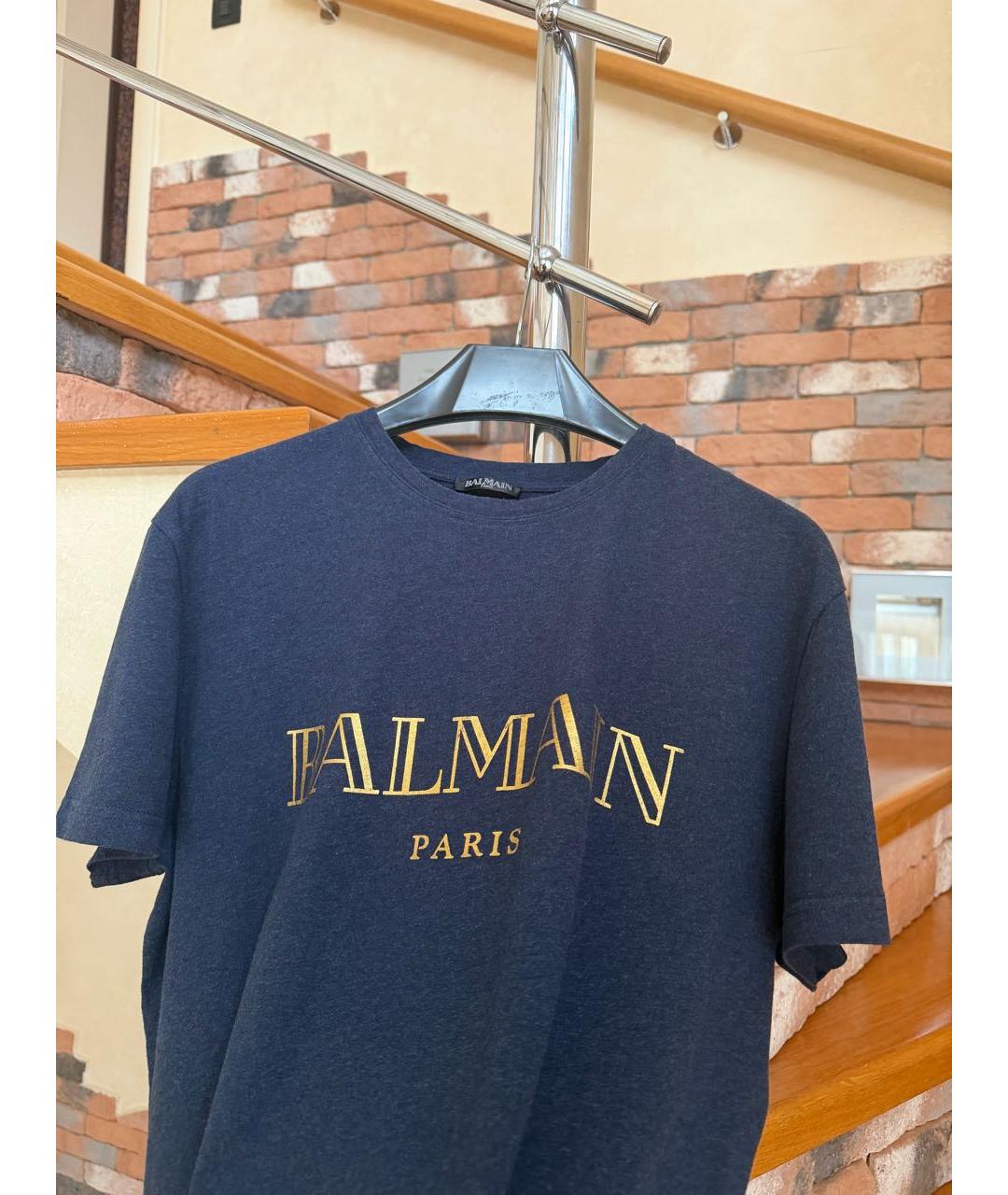 BALMAIN Темно-синяя хлопковая футболка, фото 3