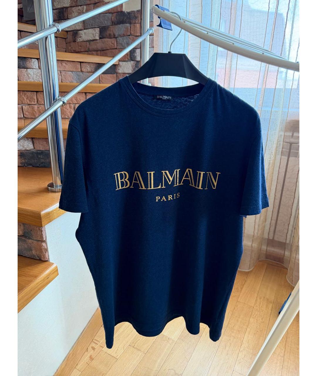 BALMAIN Темно-синяя хлопковая футболка, фото 9
