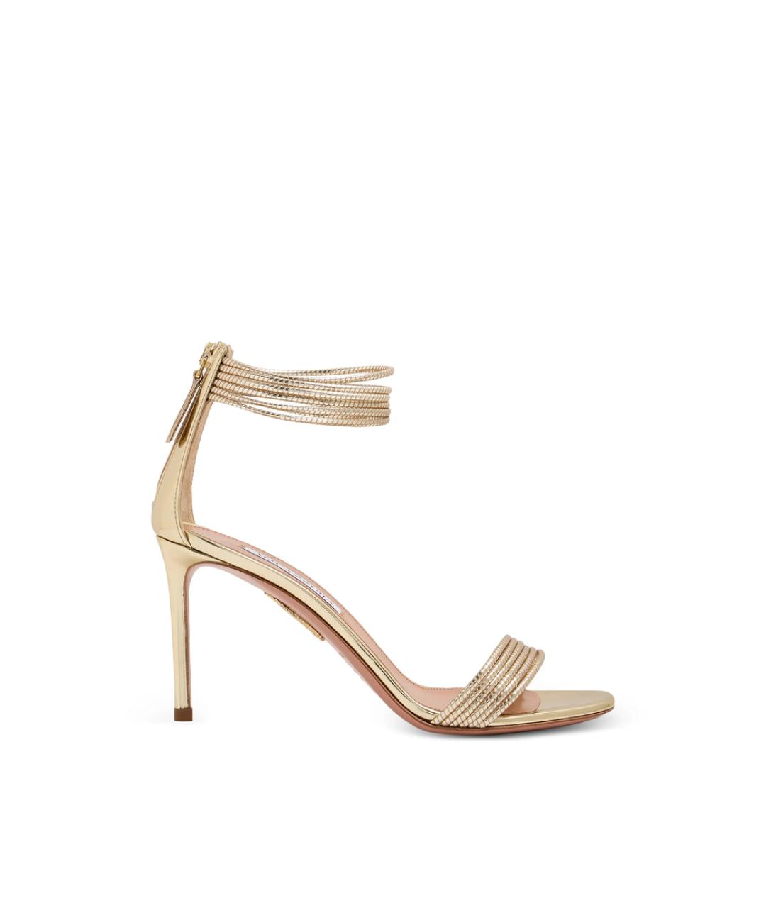 AQUAZZURA Золотые кожаные босоножки, фото 1