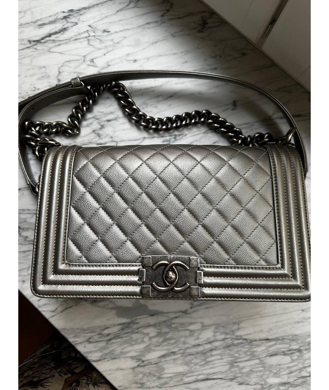 CHANEL Серебряная кожаная сумка через плечо, фото 8
