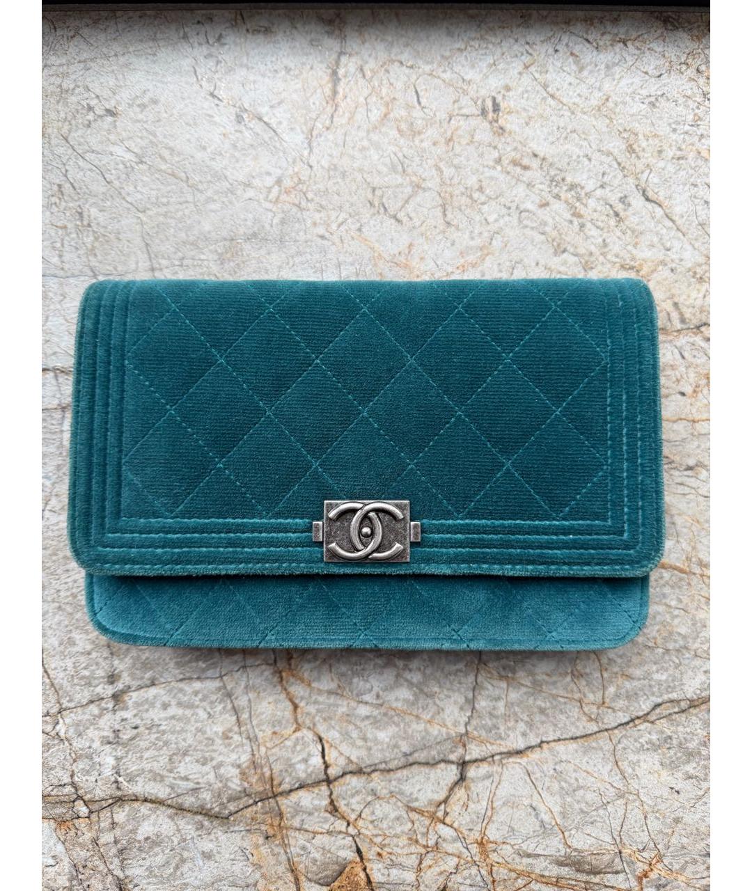 CHANEL Бирюзовая бархатная сумка через плечо, фото 9