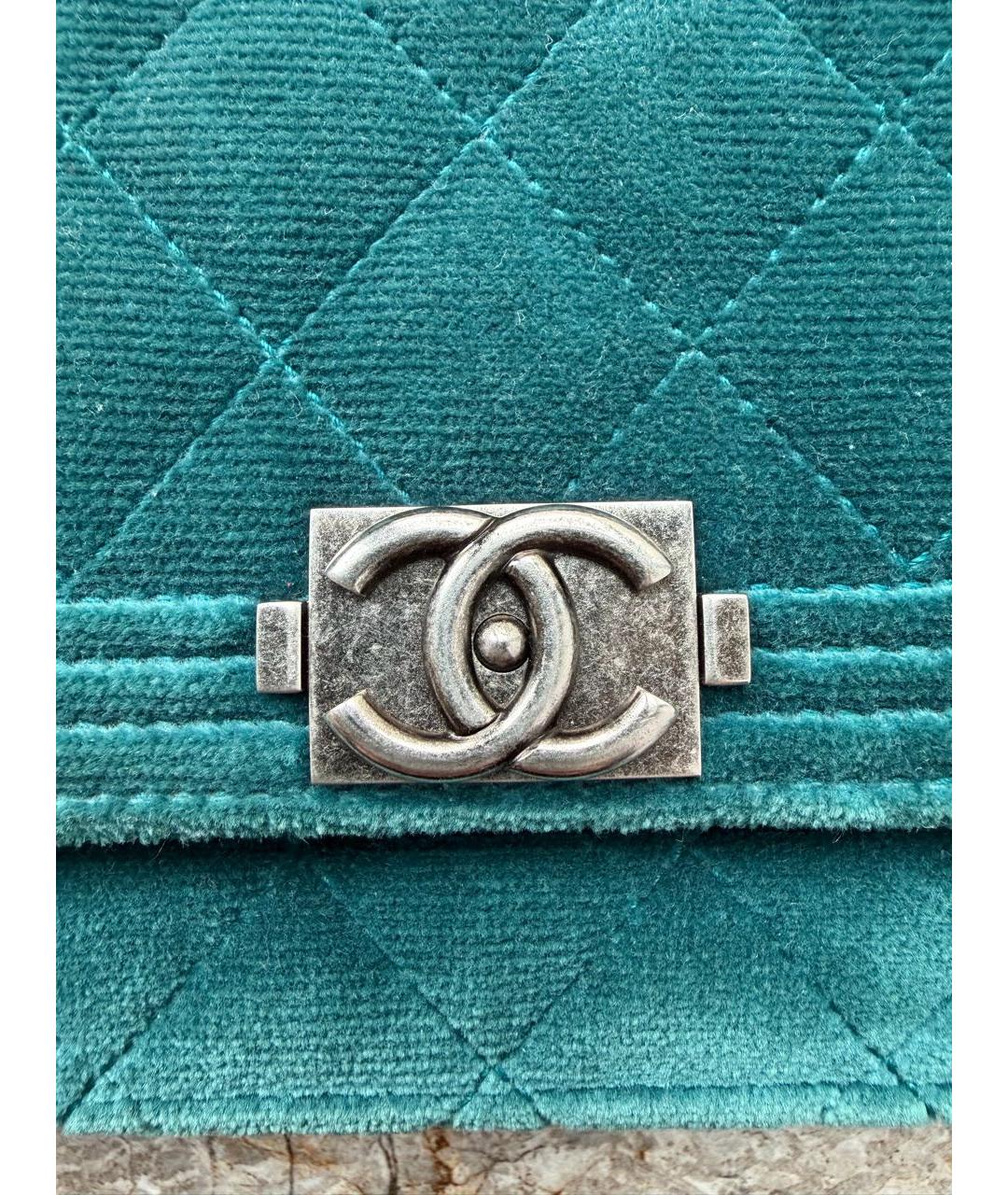 CHANEL Бирюзовая бархатная сумка через плечо, фото 8