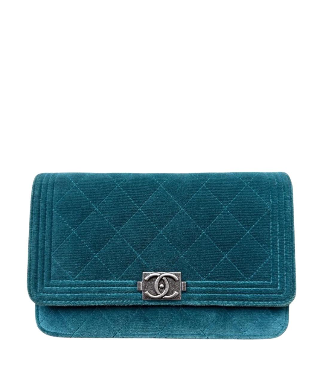 CHANEL Бирюзовая бархатная сумка через плечо, фото 1