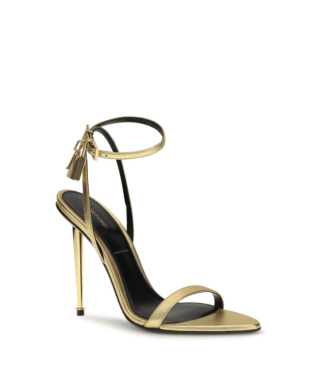 TOM FORD Золотые кожаные босоножки, фото 2
