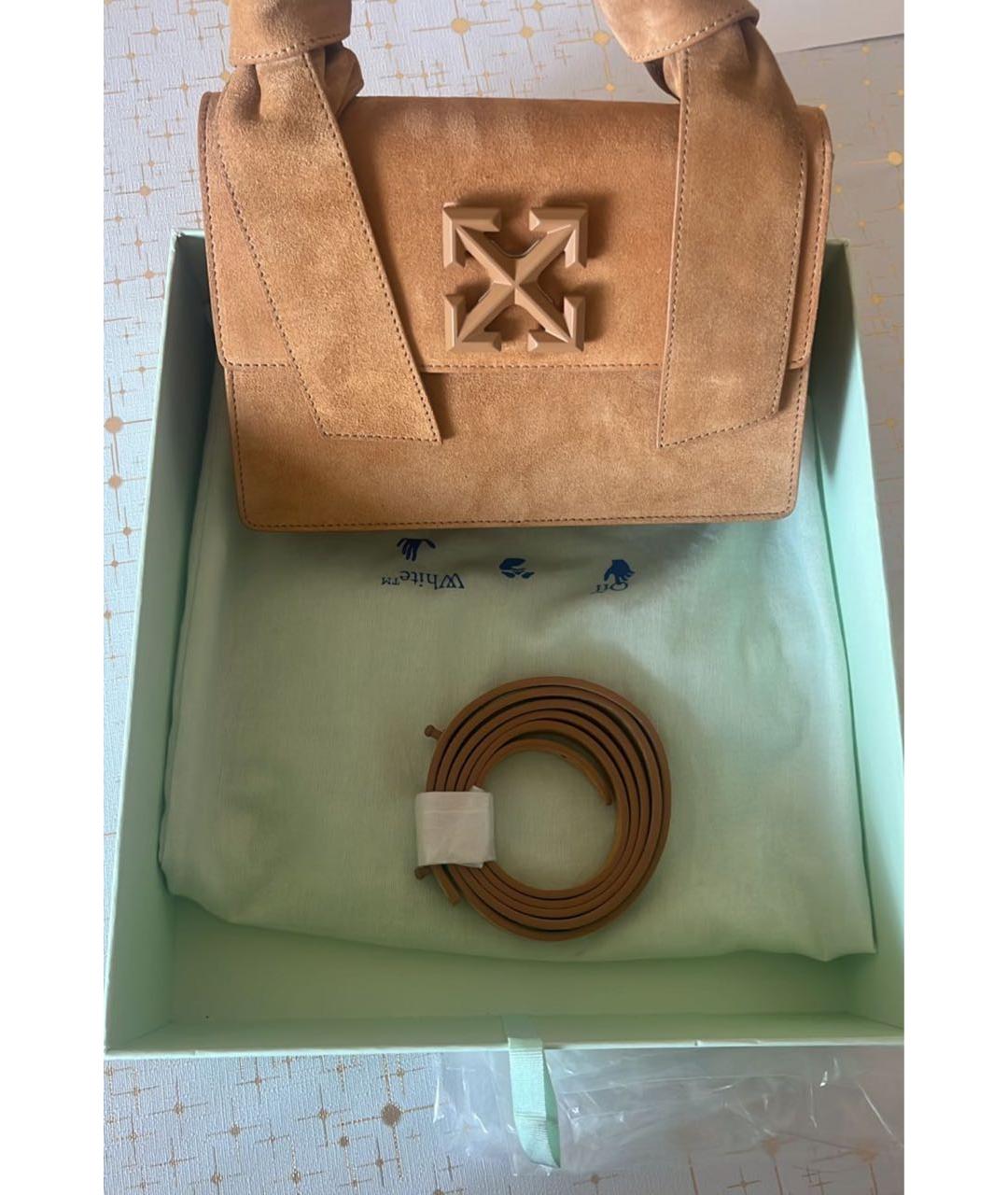 OFF-WHITE Оранжевая замшевая сумка с короткими ручками, фото 3