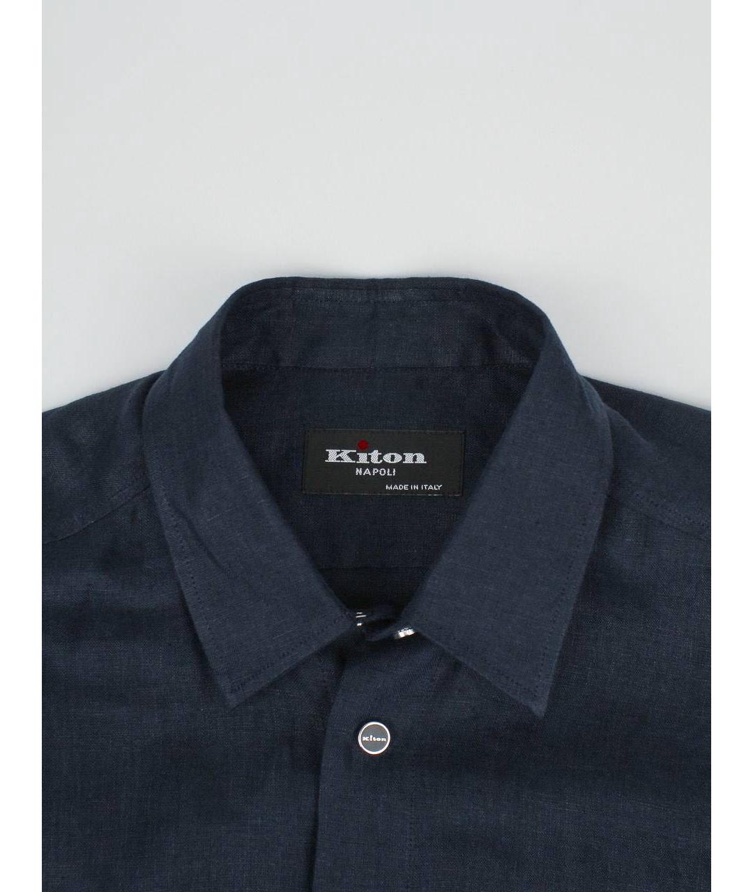 KITON Темно-синяя льняная кэжуал рубашка, фото 3