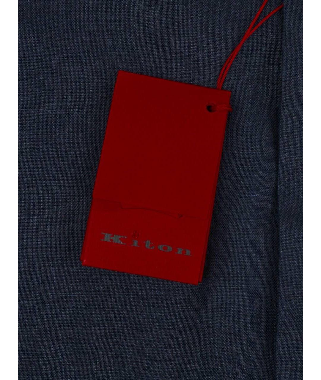 KITON Темно-синяя льняная кэжуал рубашка, фото 4