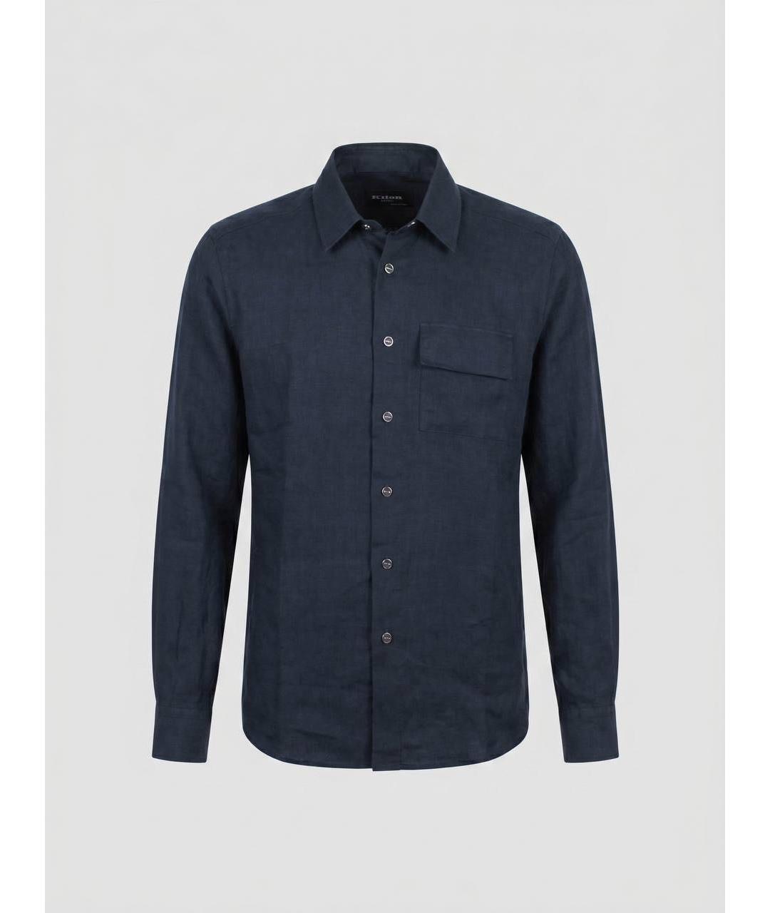 KITON Темно-синяя льняная кэжуал рубашка, фото 9
