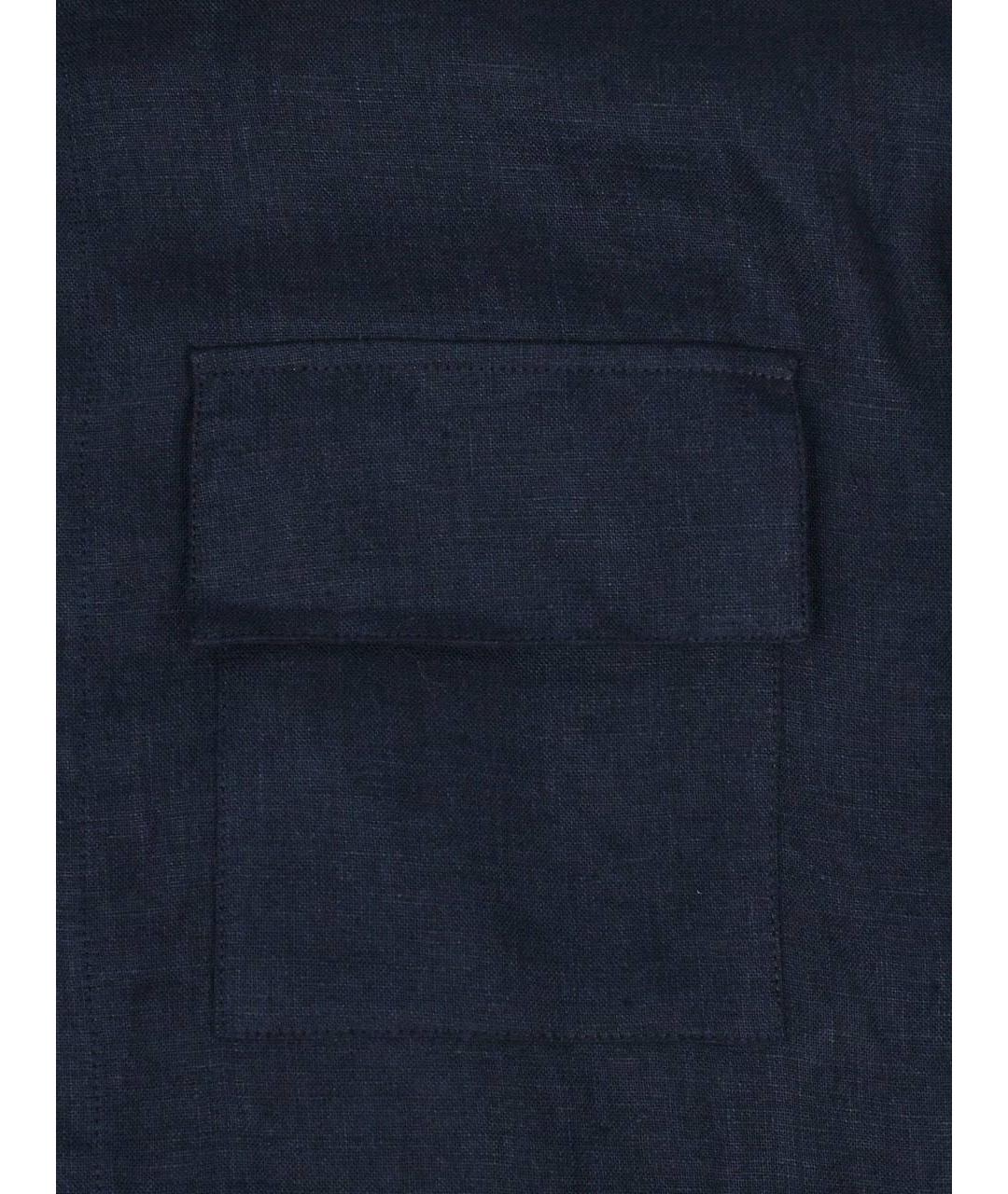 KITON Темно-синяя льняная кэжуал рубашка, фото 6