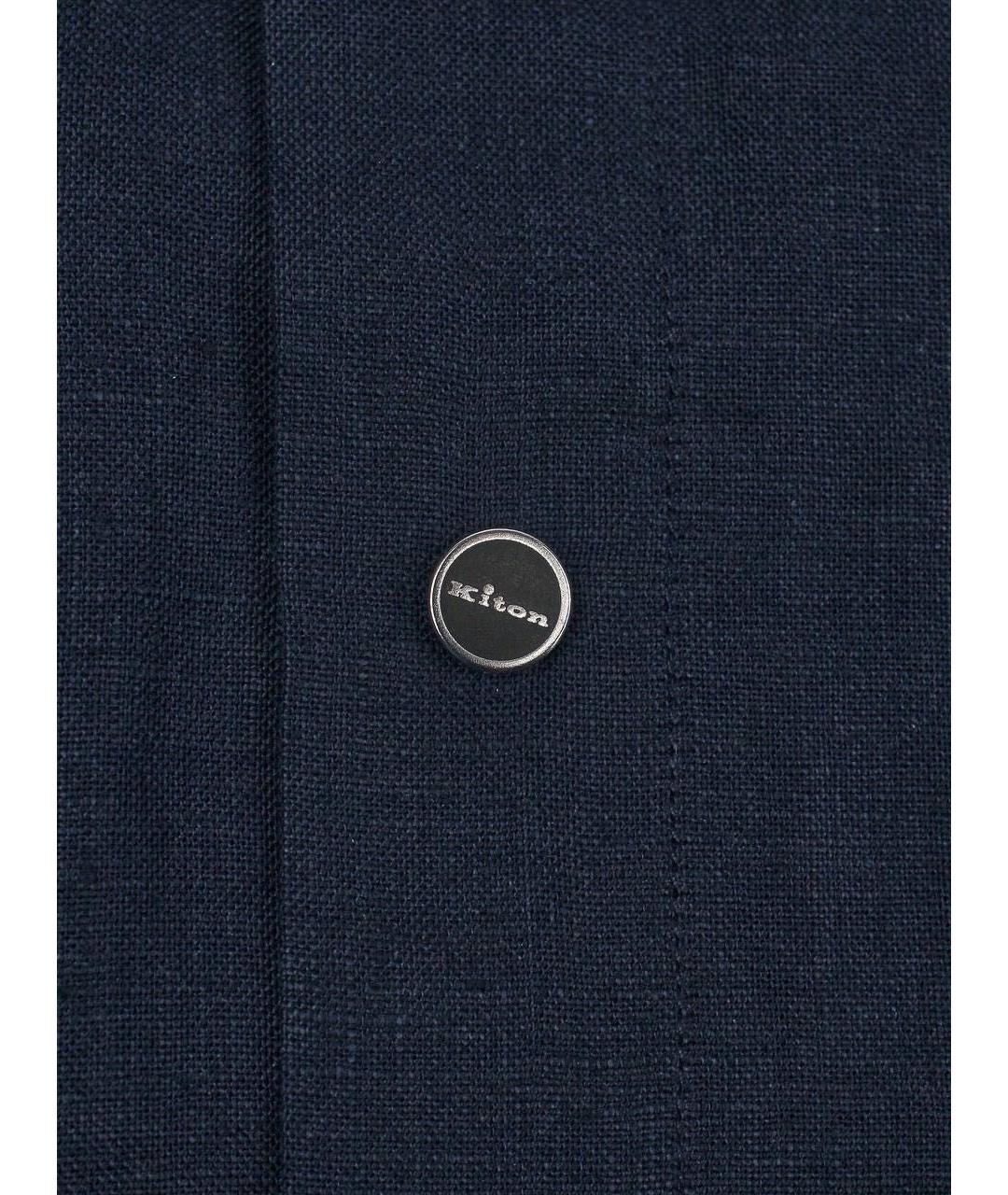 KITON Темно-синяя льняная кэжуал рубашка, фото 5