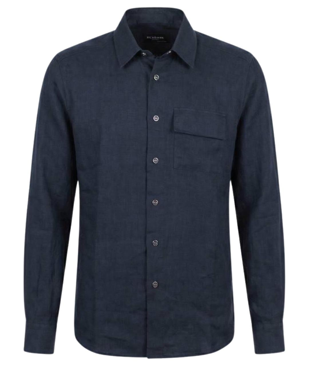 KITON Темно-синяя льняная кэжуал рубашка, фото 1