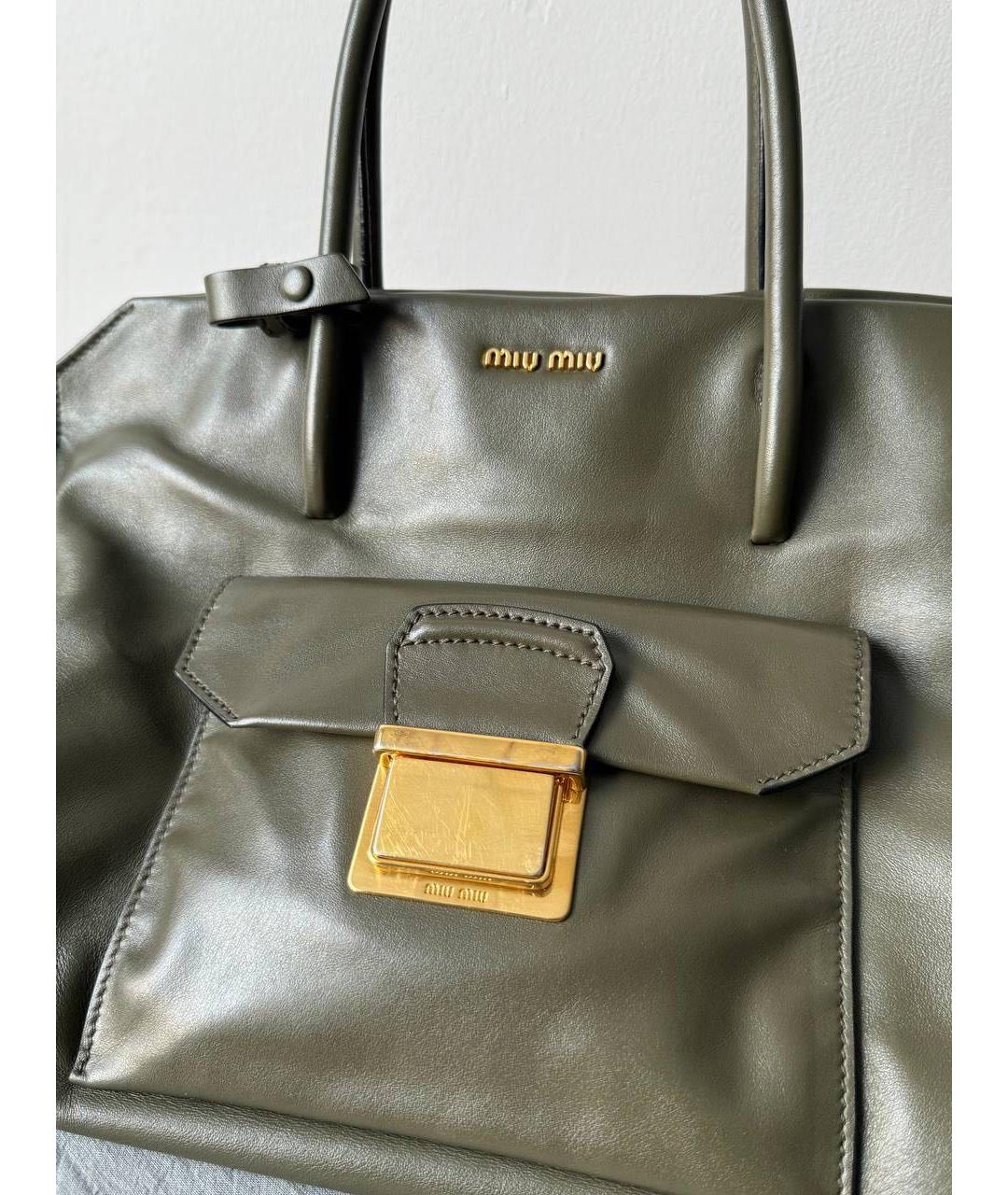 MIU MIU Хаки кожаная сумка с короткими ручками, фото 6