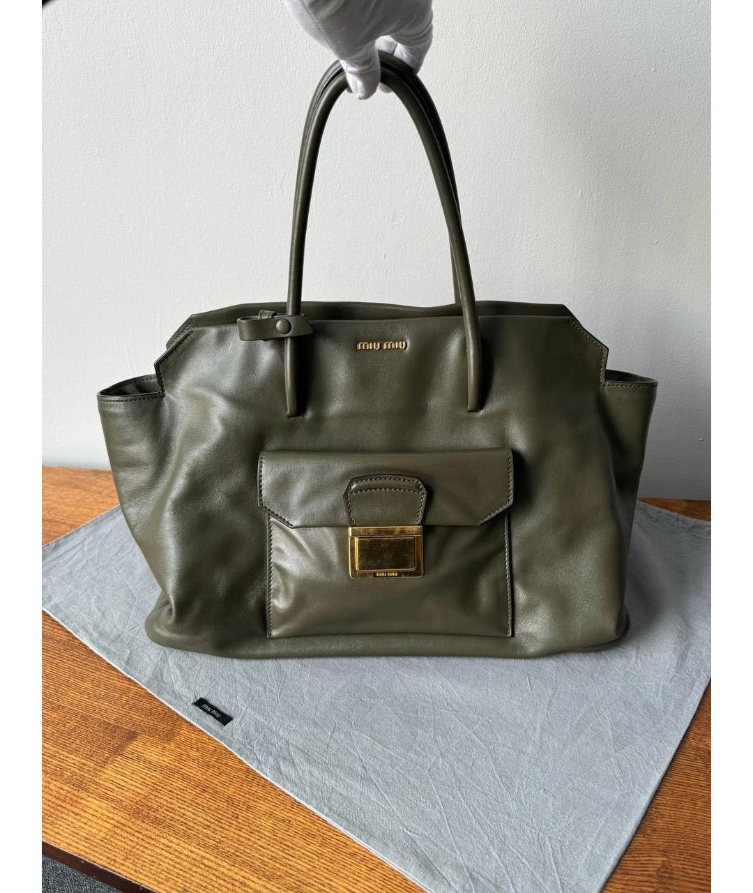 MIU MIU Хаки кожаная сумка с короткими ручками, фото 9