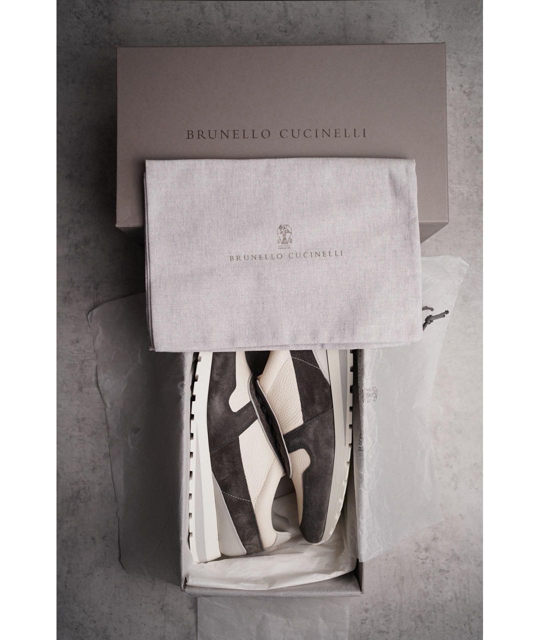 BRUNELLO CUCINELLI Бежевые кожаные низкие кроссовки / кеды, фото 3