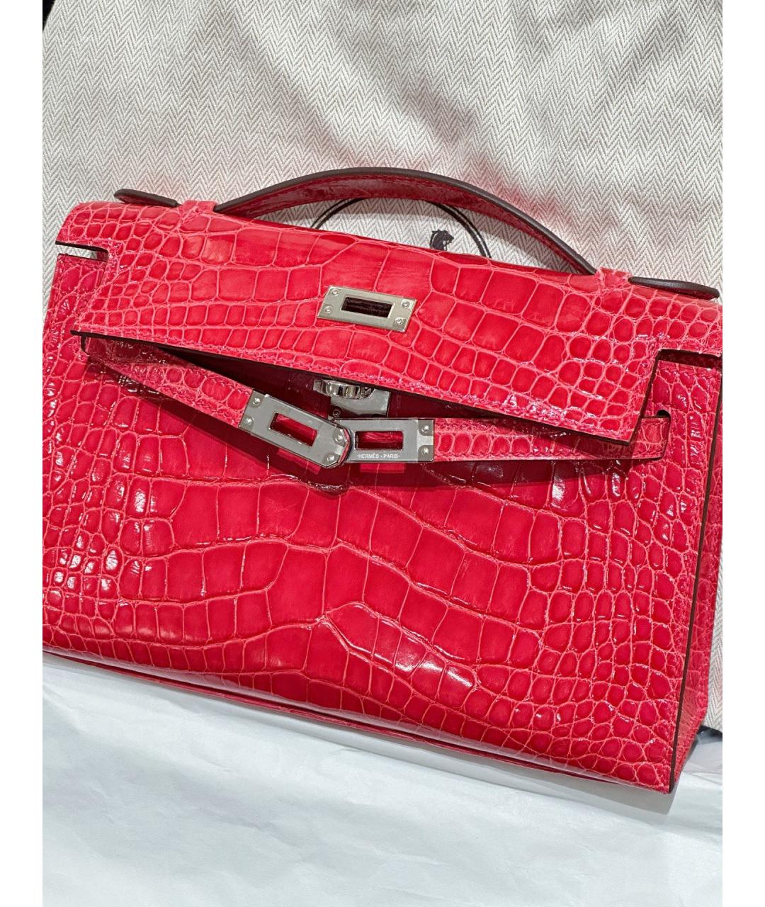 HERMES Розовая кожаная сумка с короткими ручками, фото 3