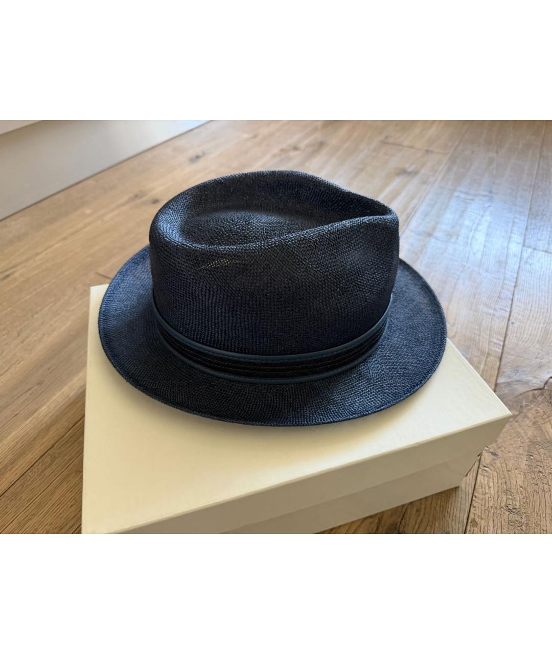 BRIONI Темно-синяя соломенная шляпа, фото 4