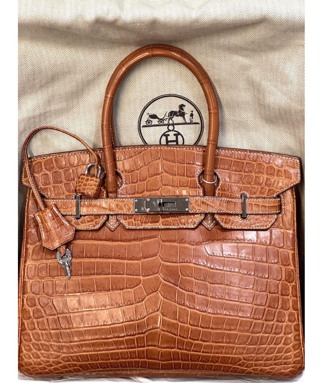 HERMES Коричневая кожаная сумка с короткими ручками, фото 5