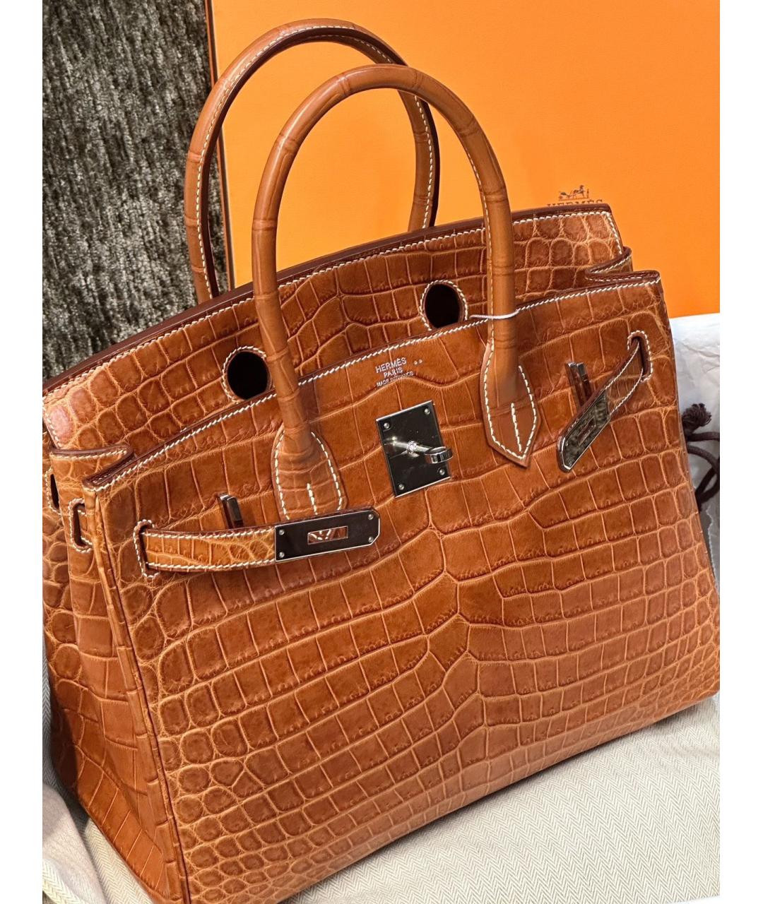 HERMES Коричневая кожаная сумка с короткими ручками, фото 3