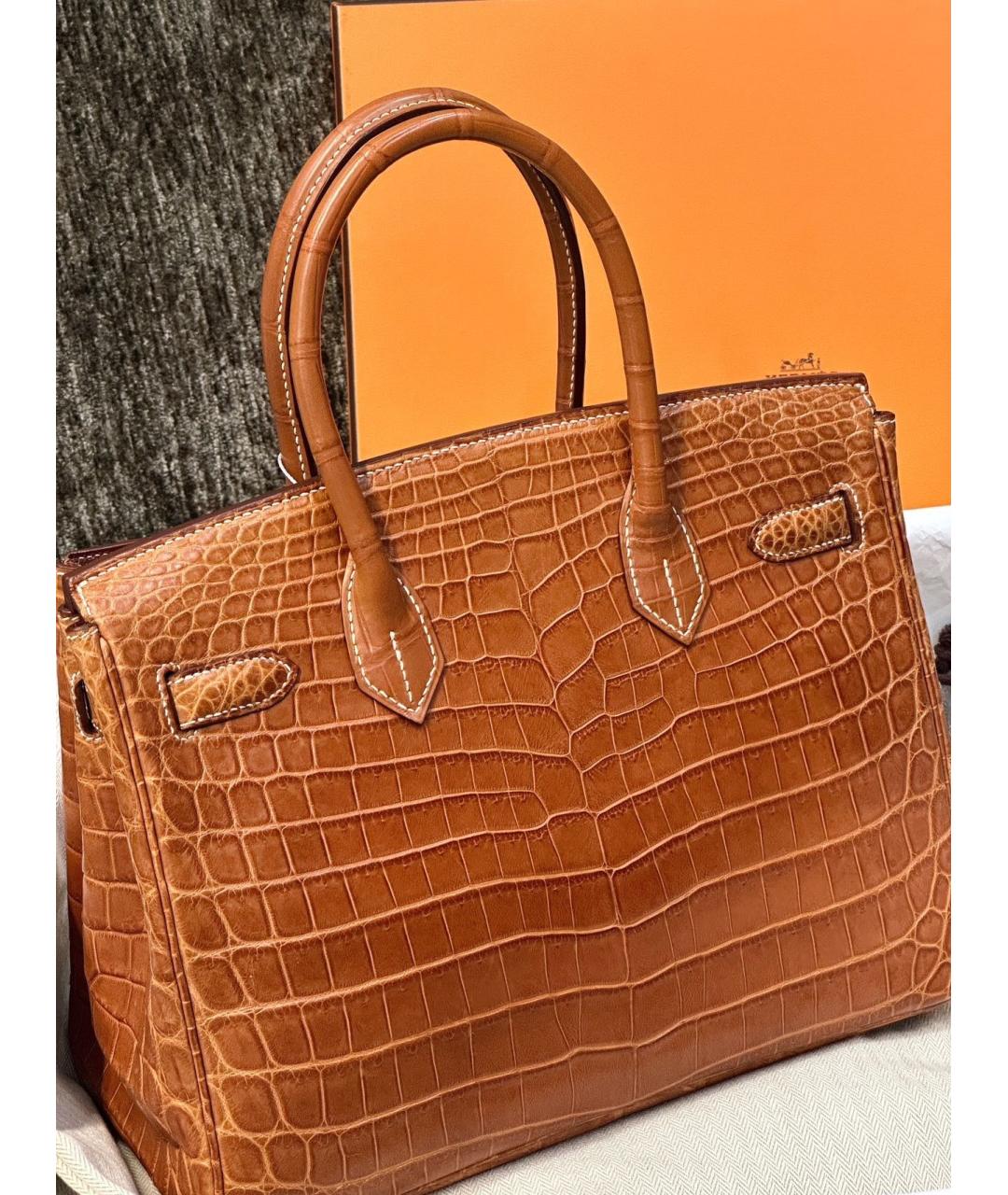 HERMES Коричневая кожаная сумка с короткими ручками, фото 4