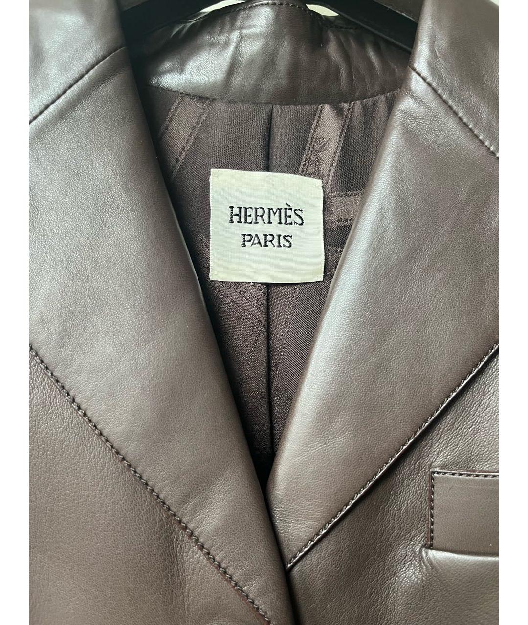 HERMES Коричневая кожаная куртка, фото 2