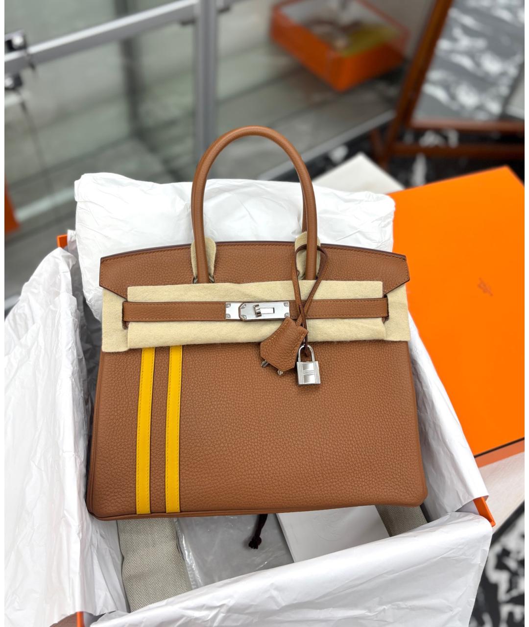 HERMES Коричневая кожаная сумка с короткими ручками, фото 8