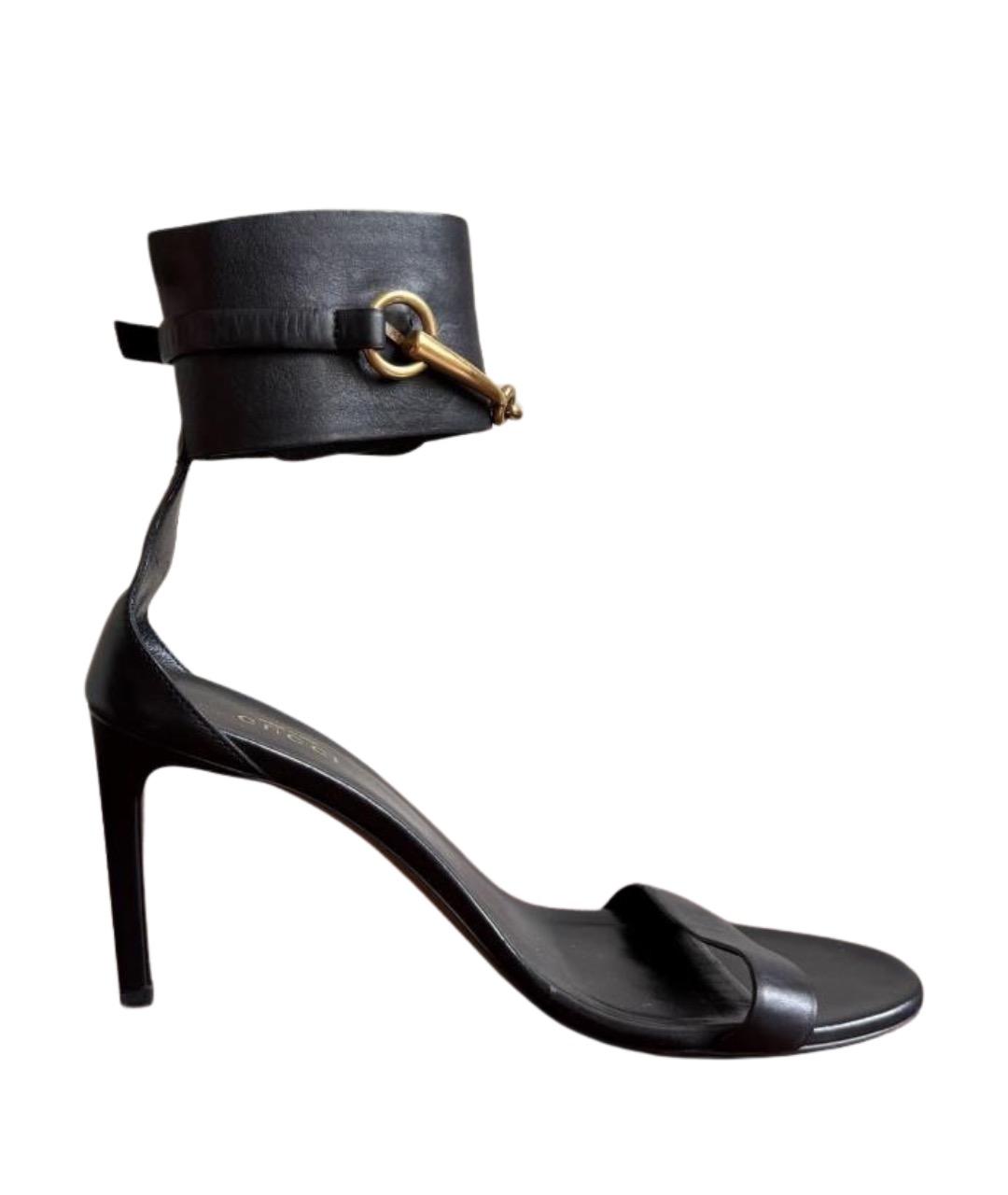 GUCCI Черные кожаные босоножки, фото 1
