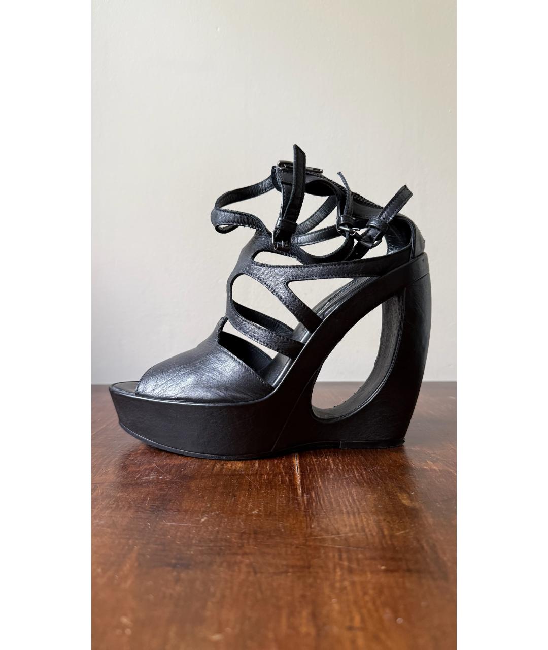 ANN DEMEULEMEESTER Черные кожаные босоножки, фото 8