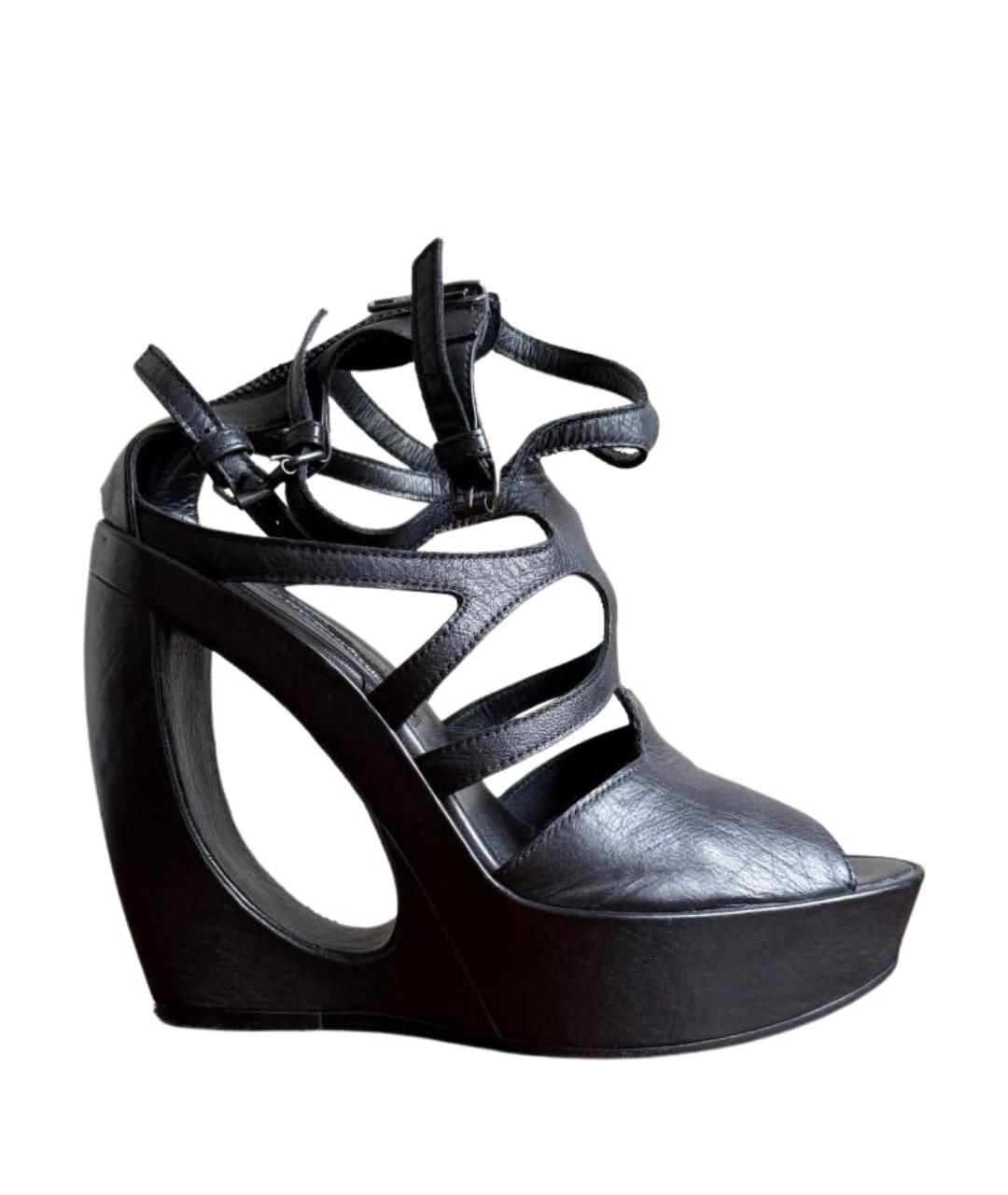 ANN DEMEULEMEESTER Черные кожаные босоножки, фото 1