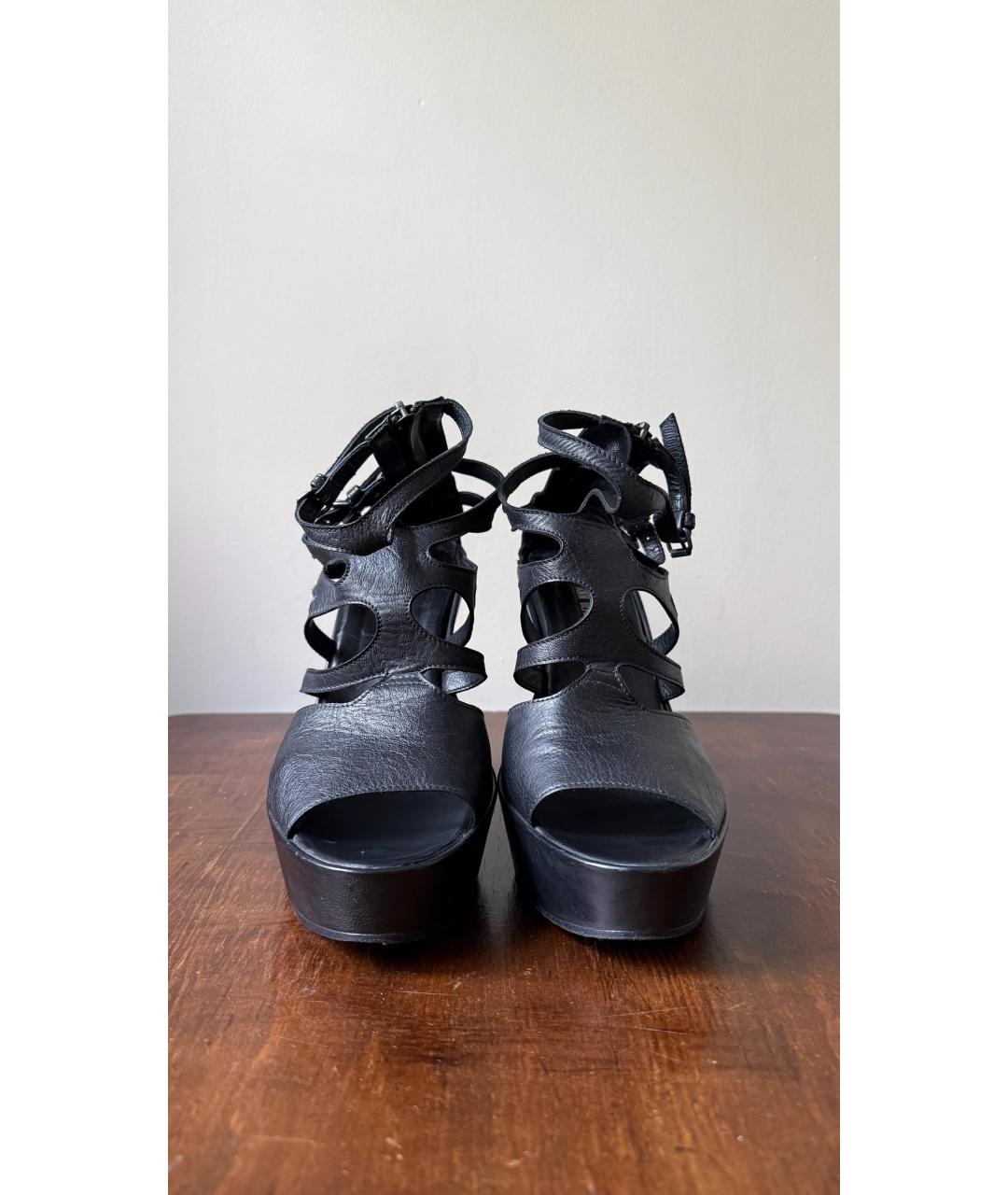 ANN DEMEULEMEESTER Черные кожаные босоножки, фото 3