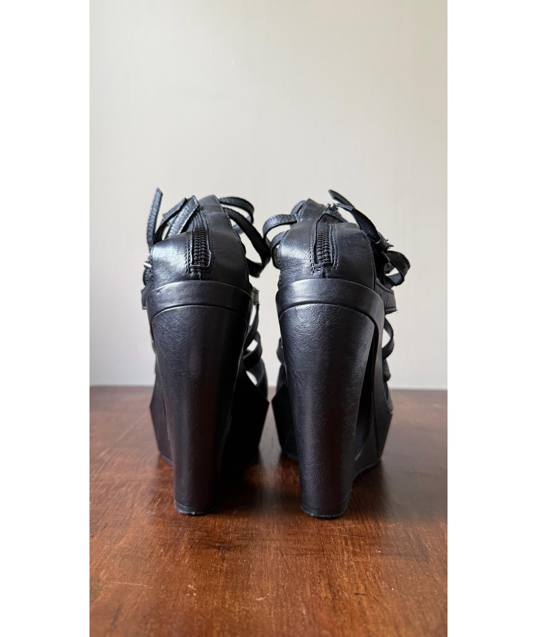 ANN DEMEULEMEESTER Черные кожаные босоножки, фото 4