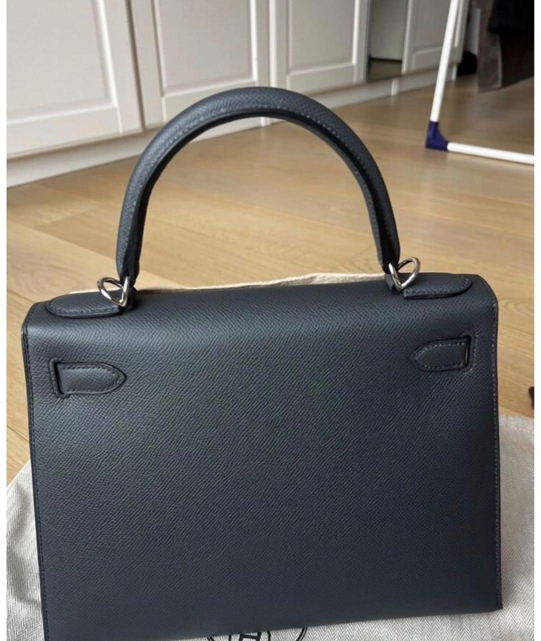 HERMES Черная кожаная сумка с короткими ручками, фото 3