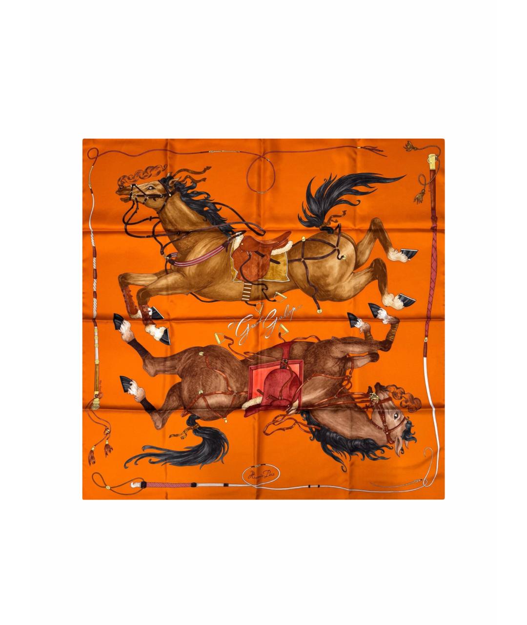HERMES Оранжевый шелковый платок, фото 1