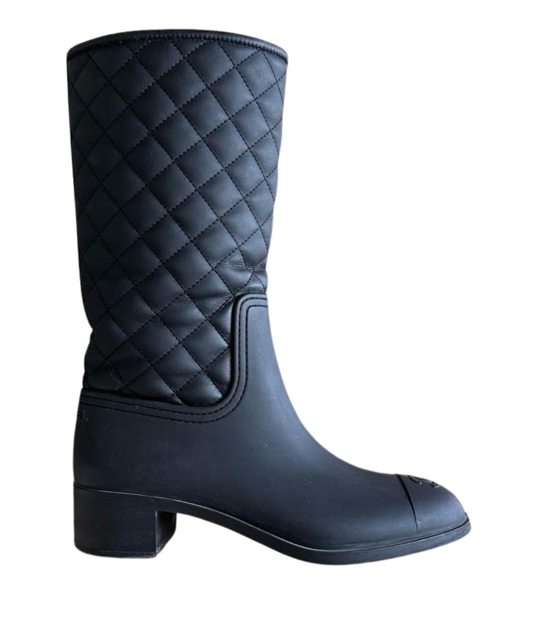 CHANEL Черные резиновые сапоги, фото 1